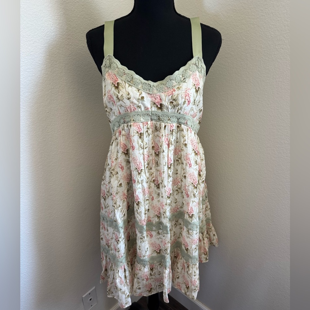 In Bloom Floral Lace Trim Midi Dress - Pink and Green